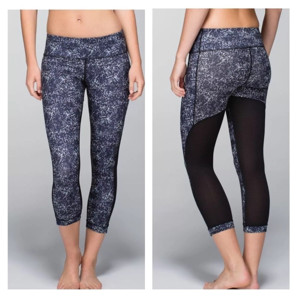 LULULEMON Journey Crop Athletic Leggings Sheer Mesh Rocky Road Sand Dune Sz 6